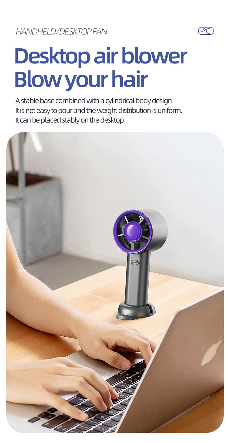Portable Handheld Fan Mini Personal Highspeed Fan for Travel Outdoor Activities USB Fast Charging Mute Air Calculating Fan