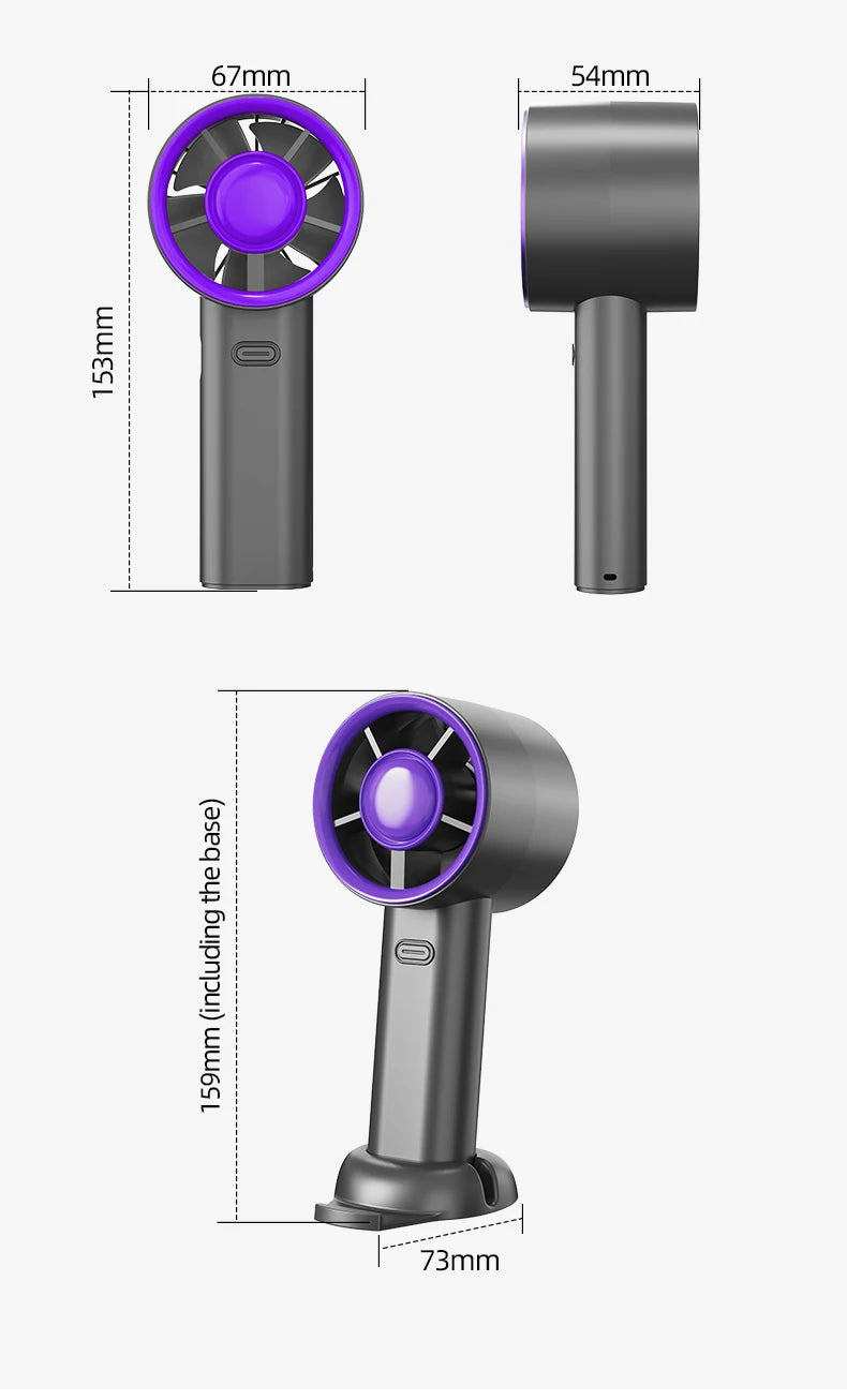 Portable Handheld Fan Mini Personal Highspeed Fan for Travel Outdoor Activities USB Fast Charging Mute Air Calculating Fan