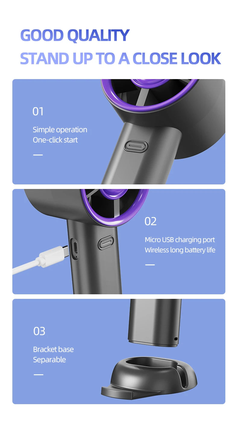 Portable Handheld Fan Mini Personal Highspeed Fan for Travel Outdoor Activities USB Fast Charging Mute Air Calculating Fan