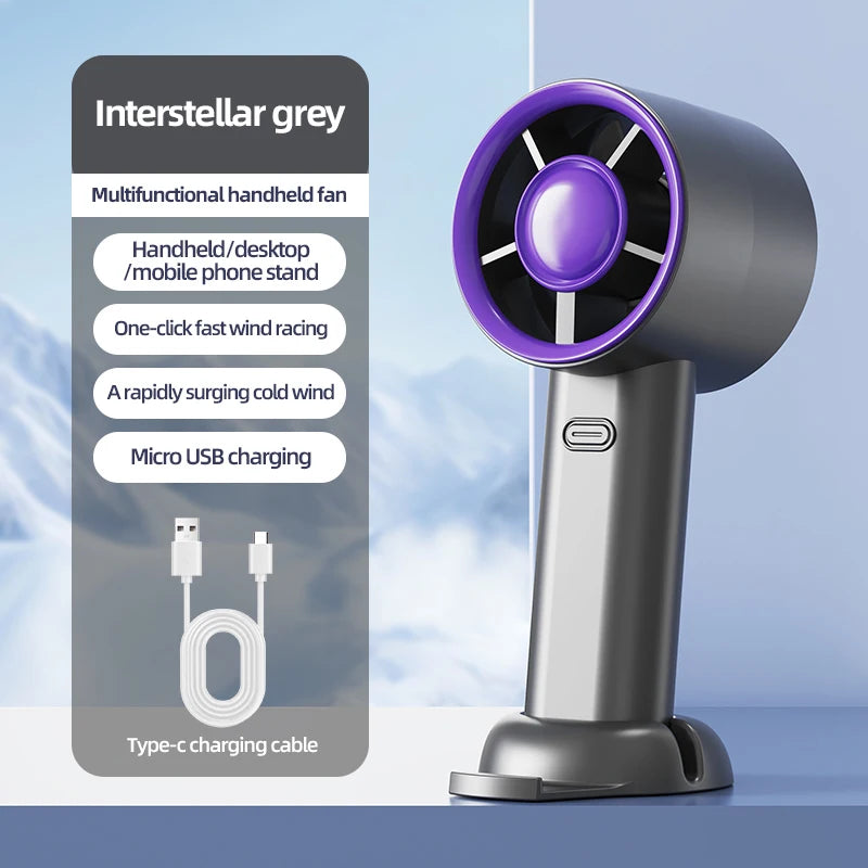 Portable Handheld Fan Mini Personal Highspeed Fan for Travel Outdoor Activities USB Fast Charging Mute Air Calculating Fan